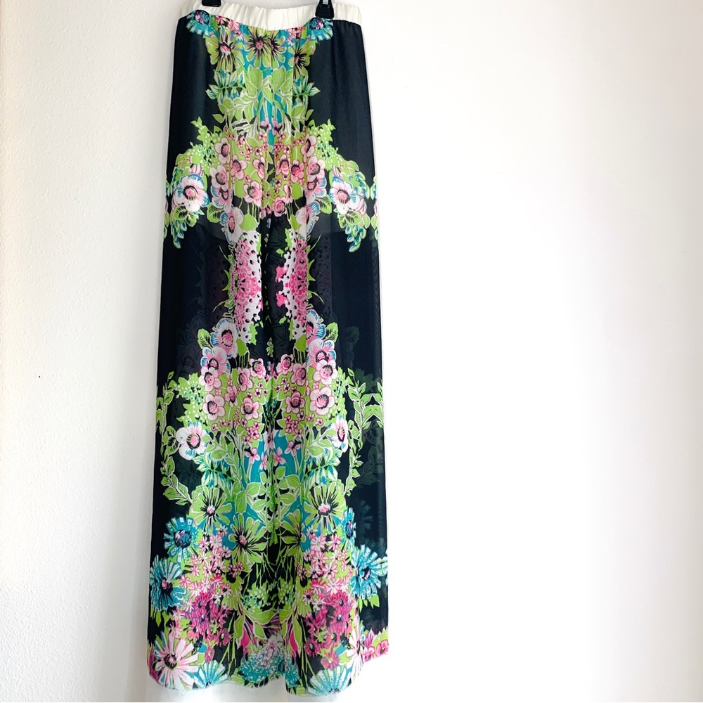 Floral Print Sheer Wide Leg Beach Pants